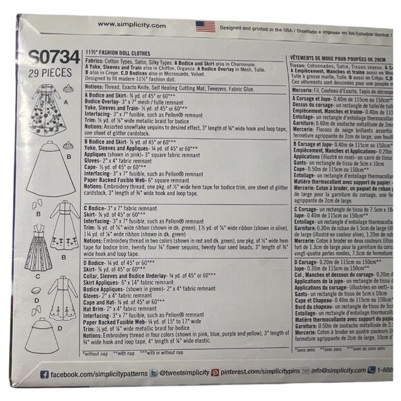 Disney Frozen Simplicity Sewing Pattern 0734 1234 Fashion Doll Clothes 11.5” - Picture 6 of 7